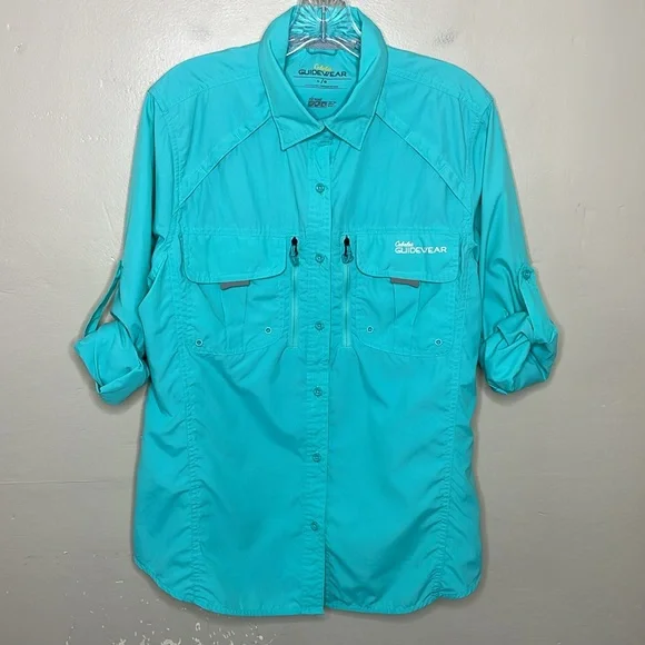 CABELA’S Guidewear Button Down Shirt Aqua Gorpcore Fishing Camping Venting Lg - Picture 2 of 14